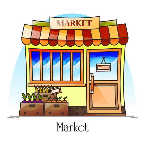 Food market or bazaar with grocery, food store — Stock Vector