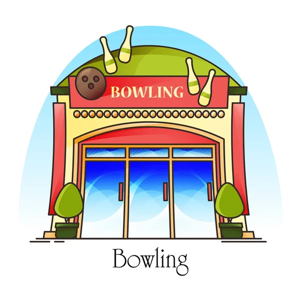Bowling club or house. Facade or front view — Stock Vector