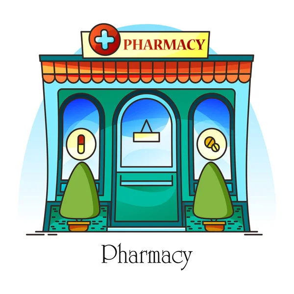 Farmácia loja fachada ou clínica, farmácia — Vetor de Stock