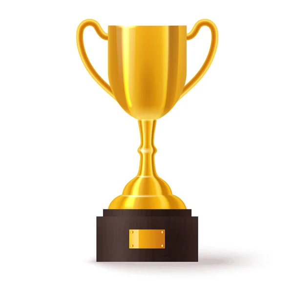 Realistická zlatá trofej nebo sportovní pohár na stojanu — Stockový vektor