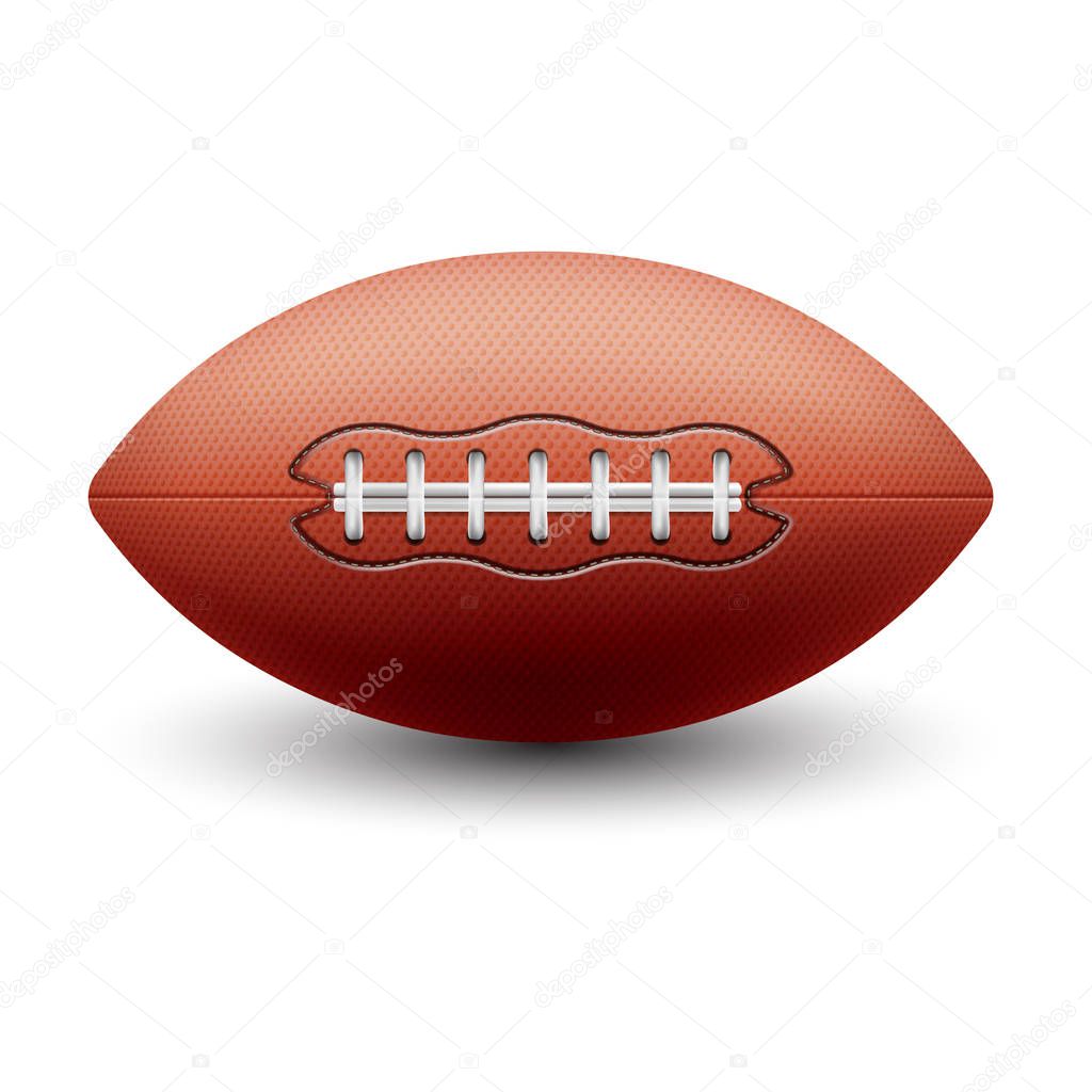 Rugby oval ball or american football equipment. USA sports emblem with shade or shadow lying on floor. Team sporting and game, play and athletic, tournament and competition theme