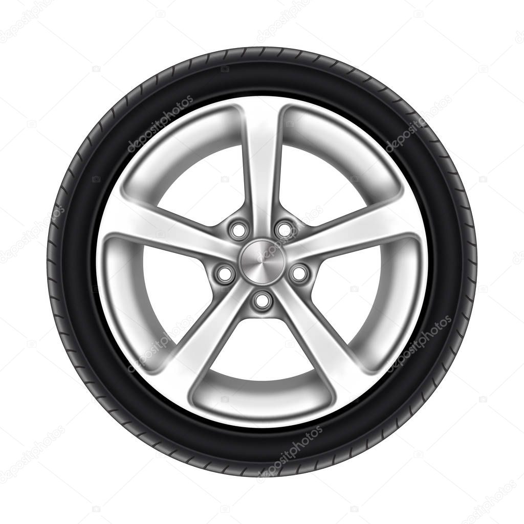 Isolated car wheel, tyre or tire on white