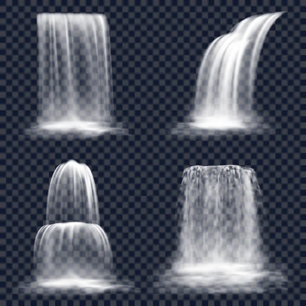 Uppsättning av isolerade vattenfall, fall av bergsflod — Stock vektor