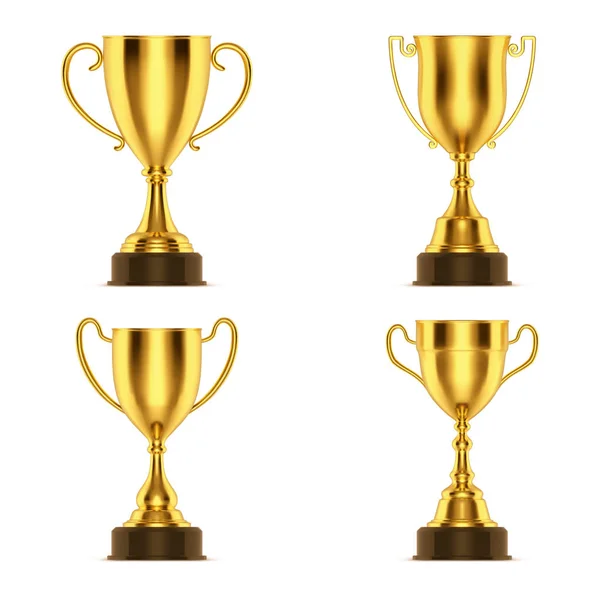 Golden cup award, 3D gold goblet trophy prize — Stock Vector