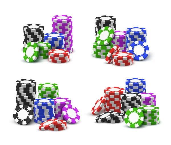 Online casino poker chips stacks and piles — Stock Vector