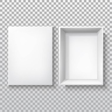 Açık kapaklı beyaz kutu, karton 3D paket