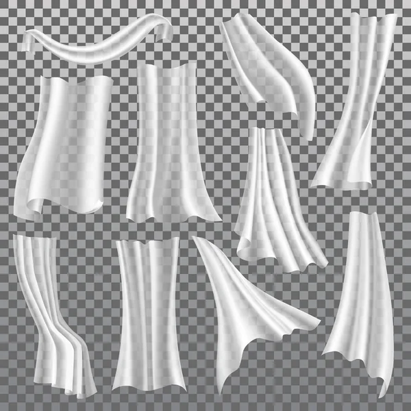 Transparent curtains, white drapery, vector 3D — Stock vektor