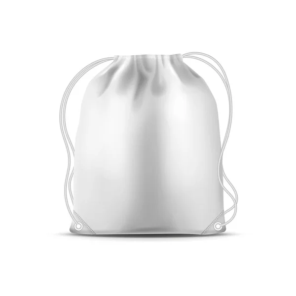 Стрічковий спортивний мішок, білий спортивний рюкзак 3D — стоковий вектор