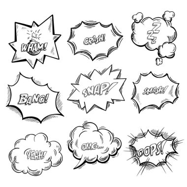 Exclamation clouds sketch and onomatopoeia comic clipart