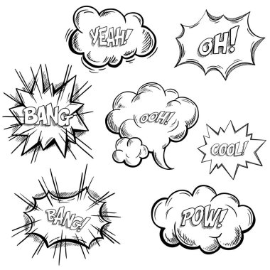 Çizgi roman veya onomatopoeia seslerinin izole çizimleri