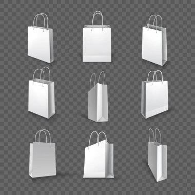 Beyaz kağıt çanta, alışveriş için karton paket.