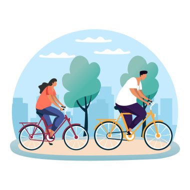 Bisikletli kadın ve adamla park sahnesi