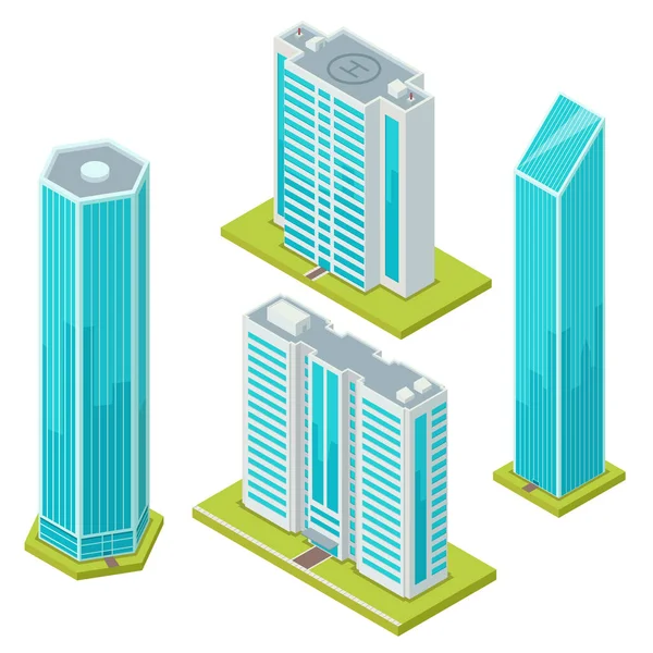 Conjunto de rascacielos de cristal aislado, centro de negocios — Archivo Imágenes Vectoriales