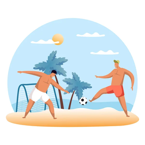 Sandfußball oder Beachsoccer mit Zeichentrickfiguren — Stockvektor