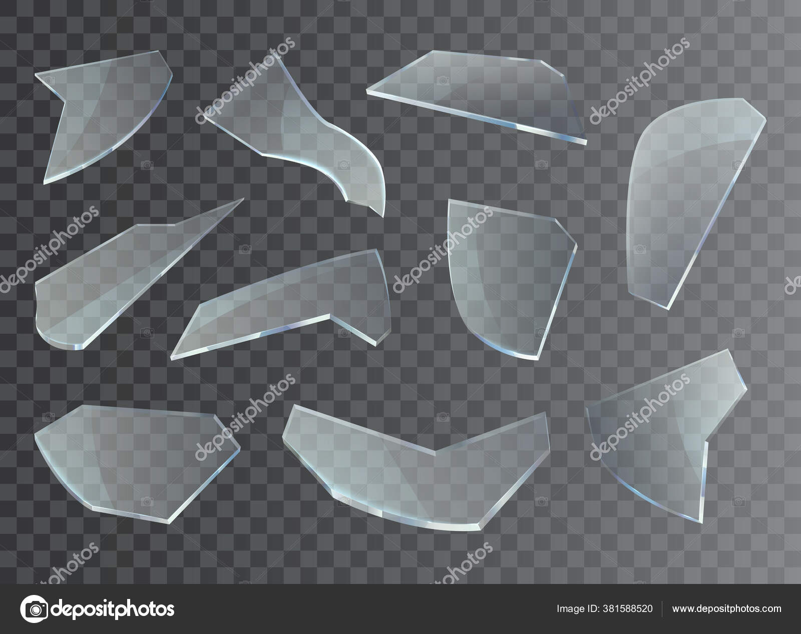 Broken glass shards, pieces and splinter shatters Stock Vector by  ©cookamoto 381588520