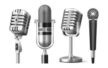 Set of isolated microphone on stand and mic clipart