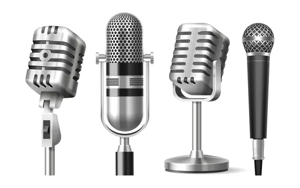 Set of isolated microphone on stand and mic — Stock Vector