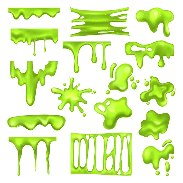 一套放射性绿色黏液或有毒斑点 — 图库矢量图片