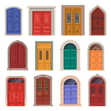 Old door vector icon or vintage house entrance clipart