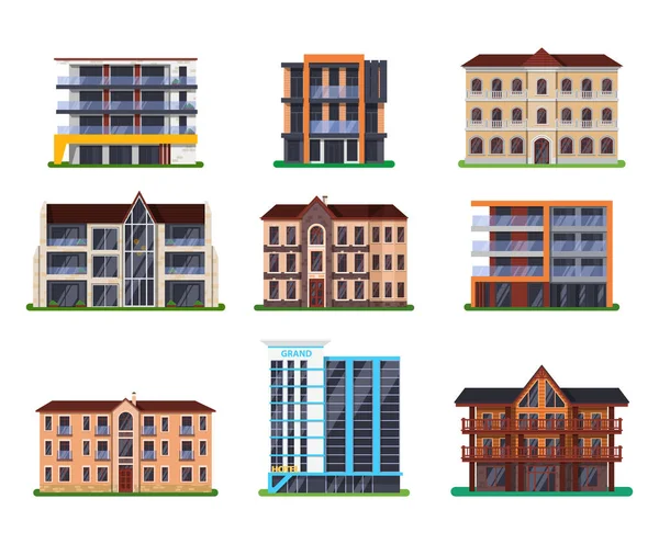 Serie di edifici vettoriali moderni isolati — Vettoriale Stock