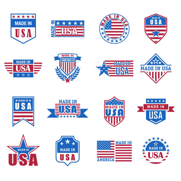 Set of made in USA icon with flag and stars