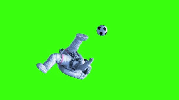 Astronaut Shoots on Goal on a Green Background — Stock Video
