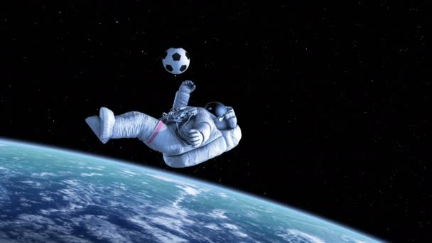 Půjčovna Kick, Astronaut střílí na branku ve vesmíru — Stock video
