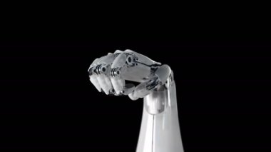 Robot el Siyah bir arka plan. Alanın güzel 3d animasyon bir derinliği. 4k