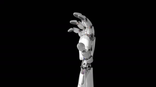 Mano robotica Mostra Ok segno su uno sfondo nero. Bella animazione 3D con una profondità di campo. 4K — Video Stock