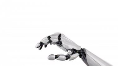 Robot el ve beyaz bir arka plan üzerinde kelebek. Güzel 3d animasyon. 4k