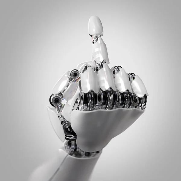 Robot Hand visar långfingret knulla dig. 3D render — Stockfoto