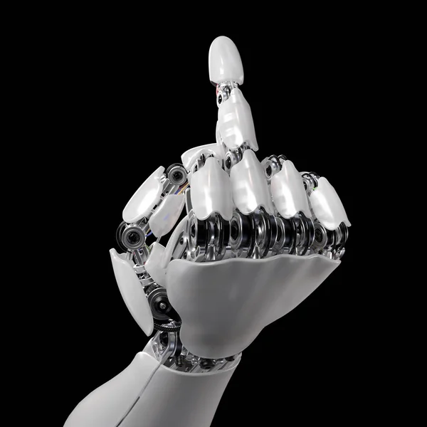 Roboterhand zeigt Mittelfinger fuck you. 3D-Rendering mit einem Arbeitspfad — Stockfoto