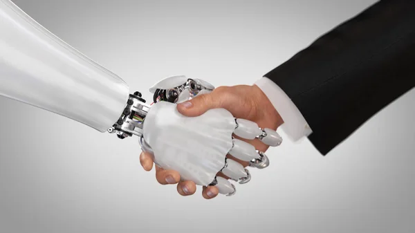 Robot och Man skakar hand. 3D render — Stockfoto