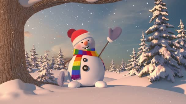 Funny Snowman Forest Scarf Color Lgbt You Can Easily Change — Stockvideo