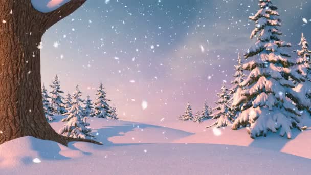 Kerstmis achtergrond, Winter Forest. Prachtige 3D-animatie, naadloze looping, 4k — Stockvideo