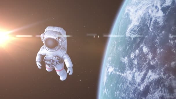 Astronaut in de ruimte. 3D animatie, 4k. — Stockvideo