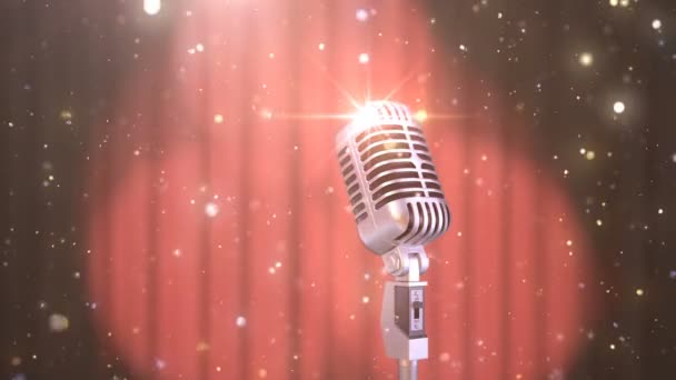 Karaoke Background with the Red Curtain, Spotlights and Retro Microphone, Beautiful Seamless Looped 3d Animation (dalam bahasa Inggris). 4K — Stok Video