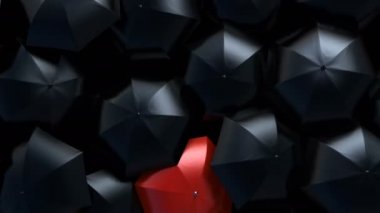 Kalabalık Kavramı ndan Güzel Ayakta, Kırmızı Şemsiye Fırtına siyah şemsiye akışı ile Wades. 3d Animasyon, 4k