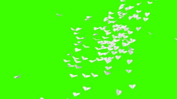 Aviones de papel vuelan a la cámara sobre un fondo verde, dos animaciones 3D Ultra HD 4K 3840x2160 — Vídeos de Stock