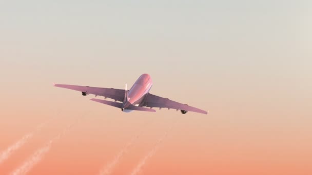 El avión despega contra el fondo del amanecer. Hermosa animación 3d. Ultra HD 4K 3840x2160 — Vídeos de Stock