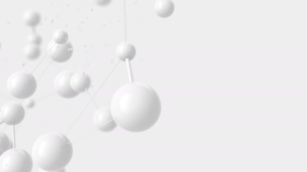 Yumuşak Bilim Arkaplanı, Bağlantıları Olan Küreler Uçar ve Beyaz Arkaplanda Patlar. Kusursuz Döngülü 3d Animasyon Ultra HD 4K 3840x2160 — Stok video