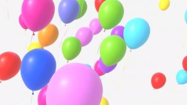 Kutlama Balonları Beyaz Arkaplanda Uçar. Alfa ve Derinlik Kartları ile Güzel 3D Animasyon. Ultra HD 4K 3840x2160