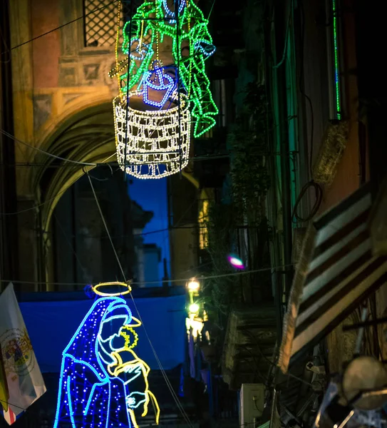 Adorno Navidad Neón Nápoles Italia — Foto de Stock