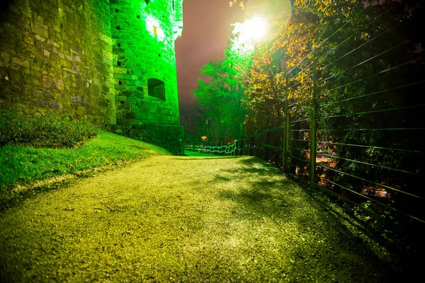 Fortress wall at night in Ljubljana