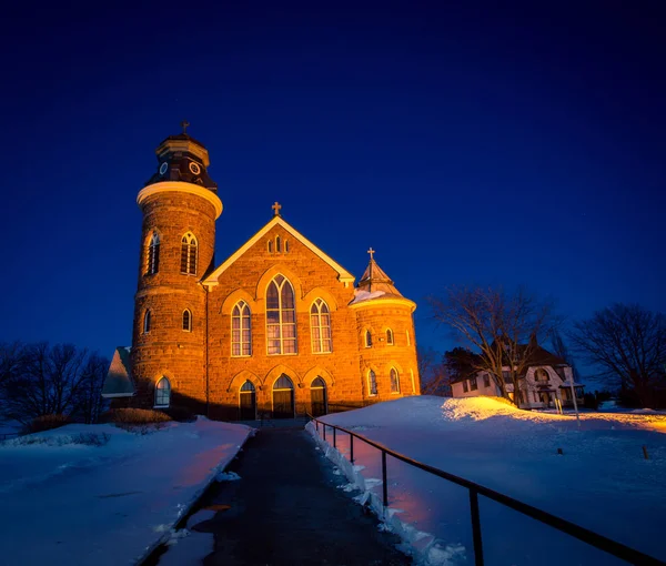 Chiesa Notte Inverno — Foto Stock