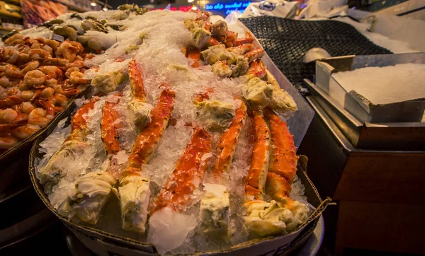 Pattes Crabe Sur Glace Marché Aux Poissons — Photo