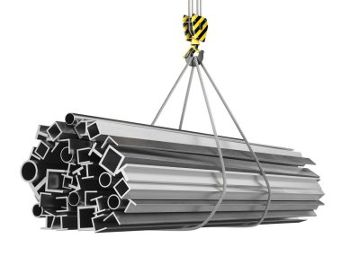 bir vinç kanca 3D render ile bir yük Metal sac ürünleri