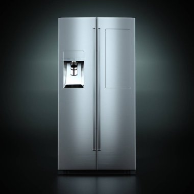karanlık bir arka plan üzerinde 3D render büyük buzdolabı