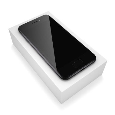 3D işleme siyah mat akıllı telefon ile siyah perde beyaz arka plan üzerinde izole