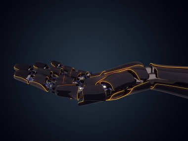 karanlık bir arka plan üzerinde 3D render Robotik el